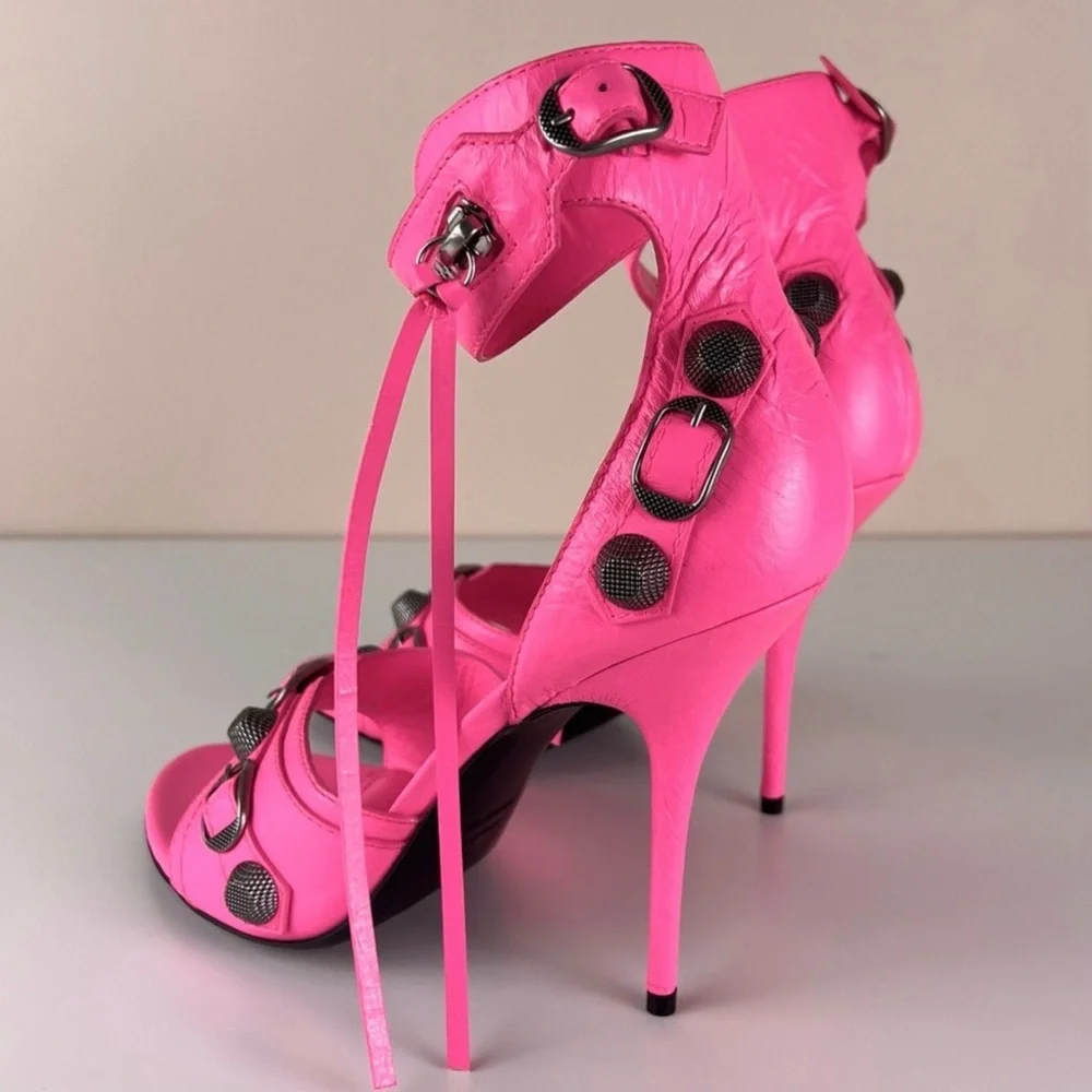 NEW BALENCIAGA REVOLVE PINK LEATHER SANDALS - Picture 8 of 16